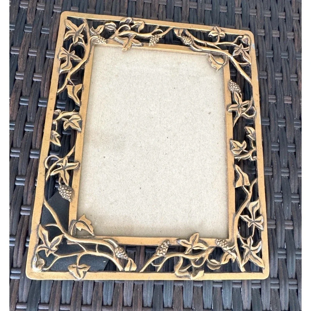 Vintage 7x5 Ornate Metal Ivy Frame, Cottagecore Botanical Tabletop Decor